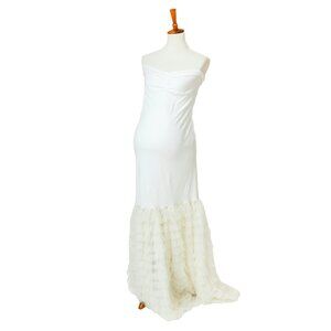 White sleeveless frill maternity gown -